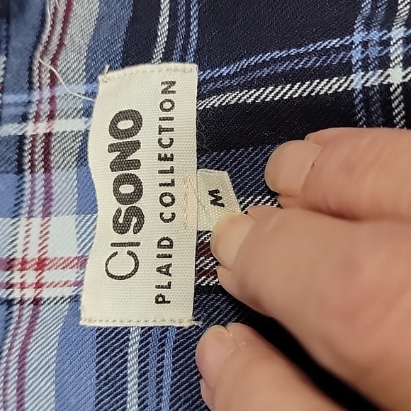 Ci Sono Plaid Collection Size M 3/4 Roll Tab Sleeve Blue Plaid Button Up Shirt - Picture 11 of 12